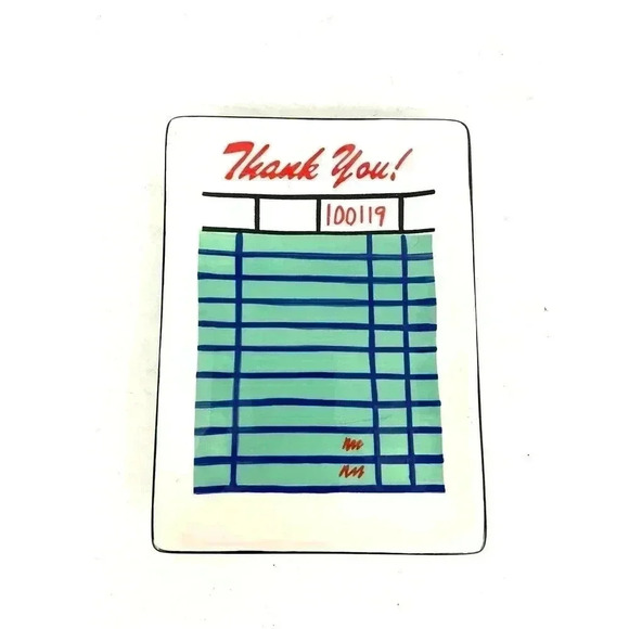 Food Order Receipt Ceramic Tray 7.5"x5.5" THANK YOU Handpainted Server Tab - Picture 1 of 6